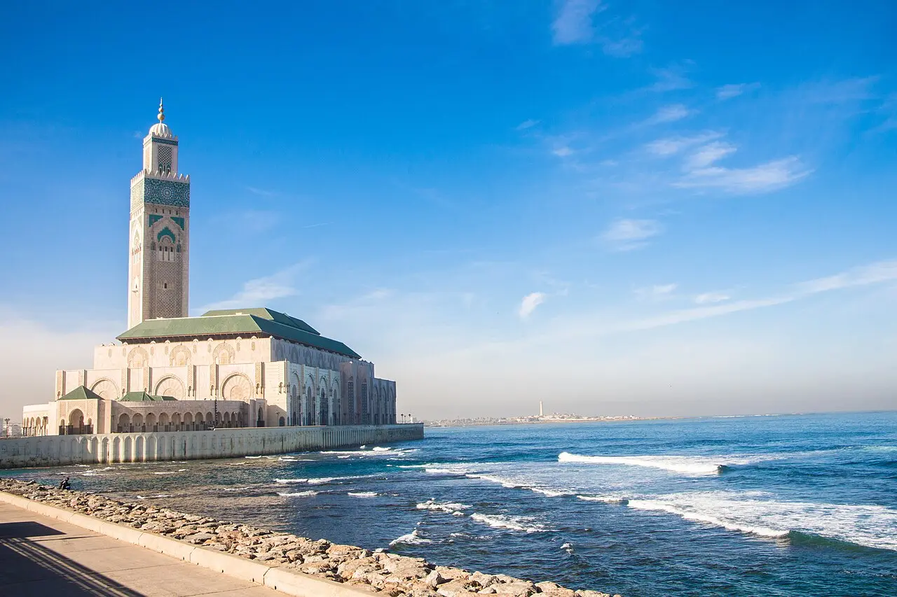 Hassan II Mosque and Atlantic Coast in Casablanca Morocco