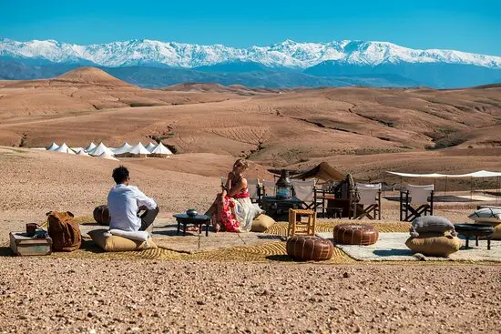 Agafay Desert private experience from Marrakech rocky desert sunset and Atlas Mountain views