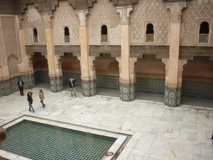 Ben Youssef Madrasa Marrakech zellige cedarwood carved plaster and Islamic architecture