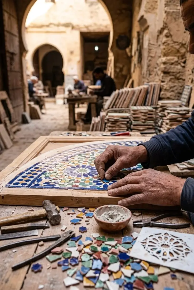 Fes pottery and zellige workshop Moroccan craftsmanship artisans